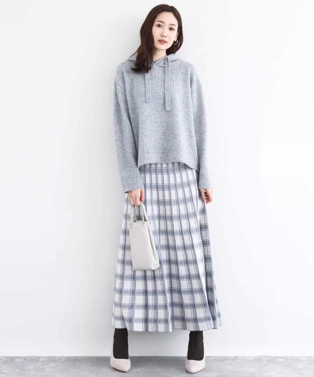 FKHDD01170 MK MICHEL KLEIN(MK ミッシェルクラン) チェック柄プリーツニットスカート/洗える ネイビー