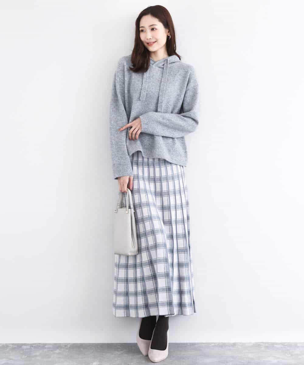 FKHDD01170 MK MICHEL KLEIN(MK ミッシェルクラン) チェック柄プリーツニットスカート/洗える ネイビー