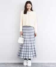 FKHDD01170 MK MICHEL KLEIN(MK ミッシェルクラン) チェック柄プリーツニットスカート/洗える ネイビー