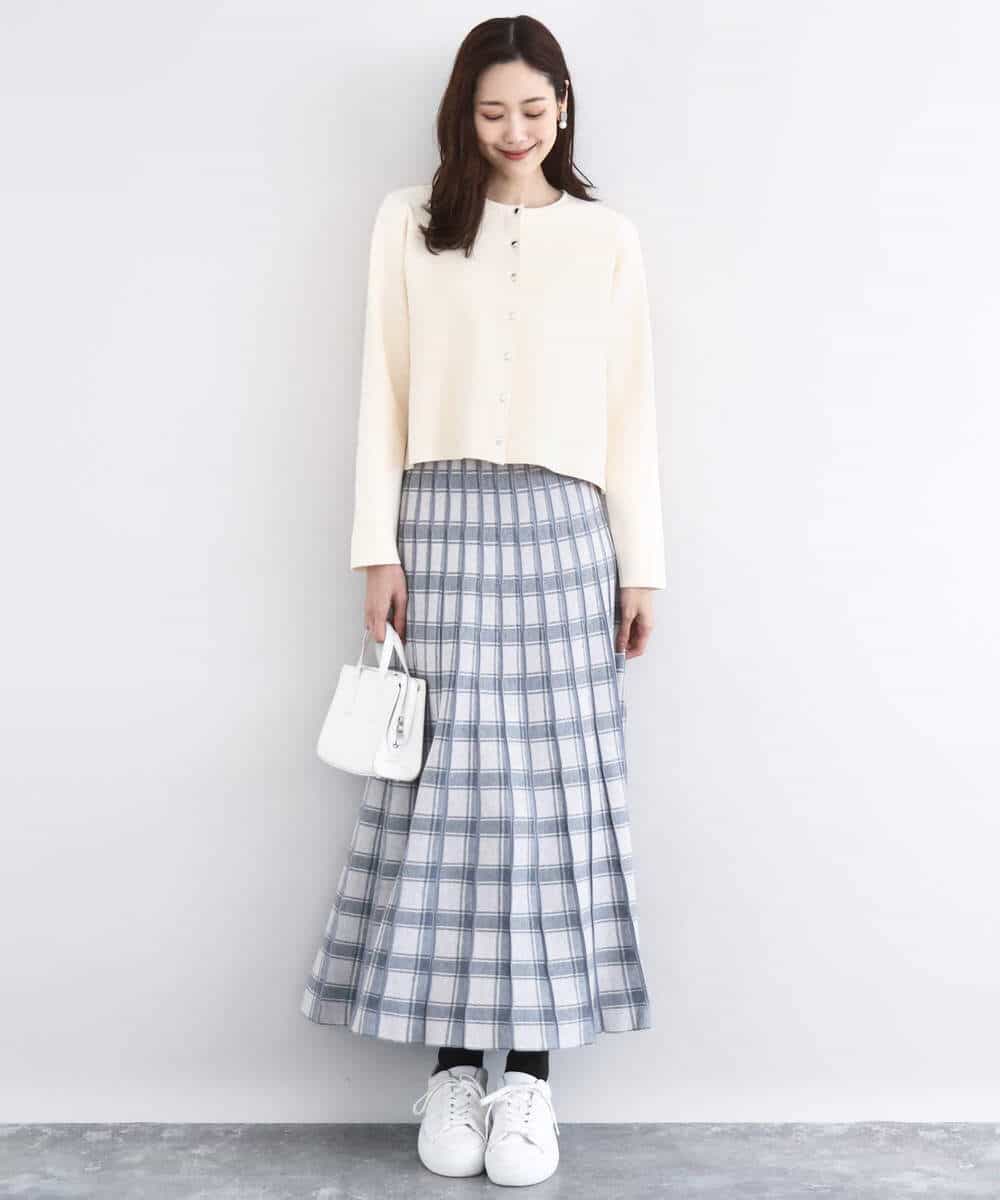 FKHDD01170 MK MICHEL KLEIN(MK ミッシェルクラン) チェック柄プリーツニットスカート/洗える ネイビー