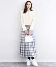 FKHDD01170 MK MICHEL KLEIN(MK ミッシェルクラン) チェック柄プリーツニットスカート/洗える ネイビー