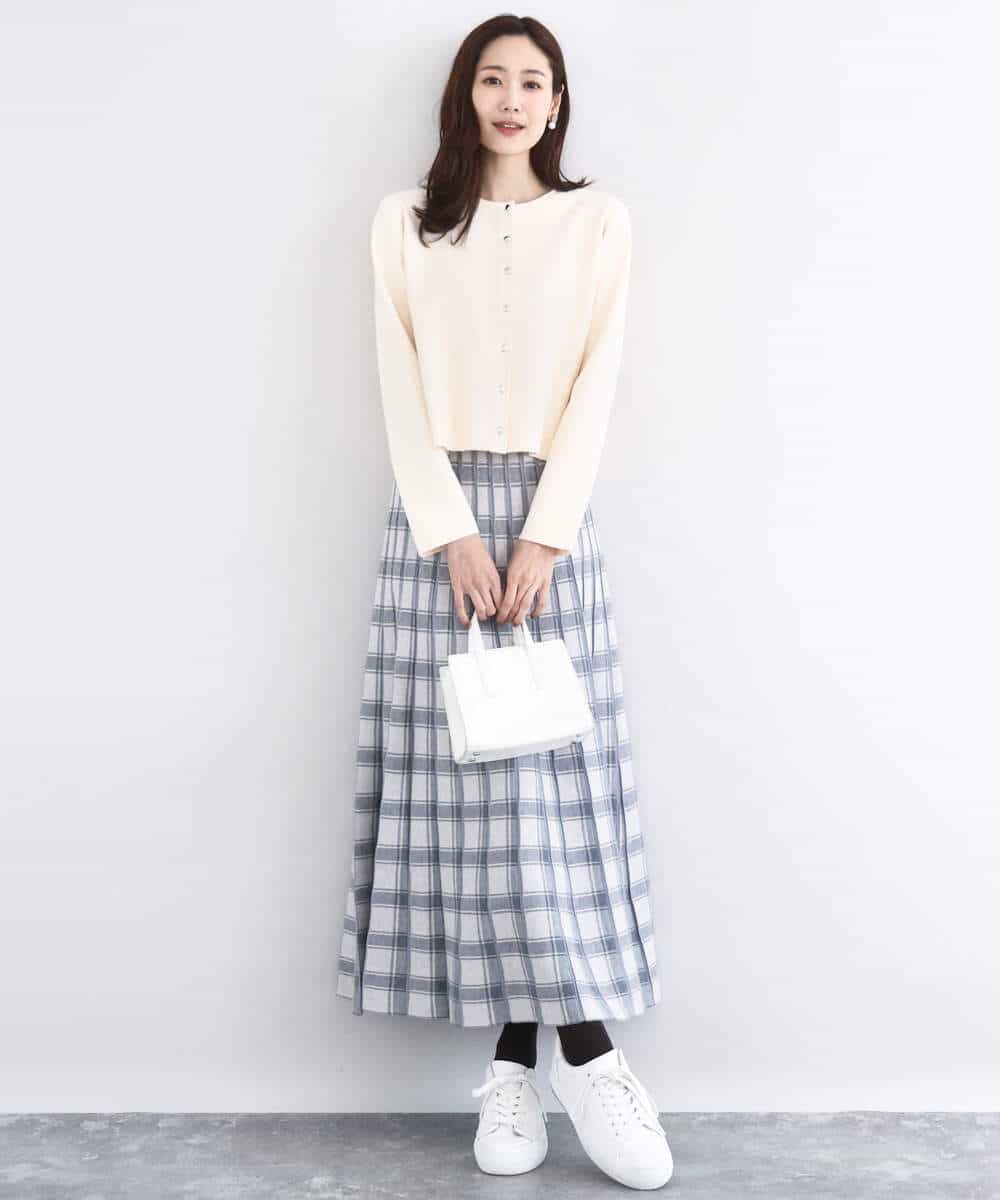 FKHDD01170 MK MICHEL KLEIN(MK ミッシェルクラン) チェック柄プリーツニットスカート/洗える ネイビー