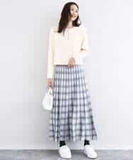 FKHDD01170 MK MICHEL KLEIN(MK ミッシェルクラン) チェック柄プリーツニットスカート/洗える ネイビー