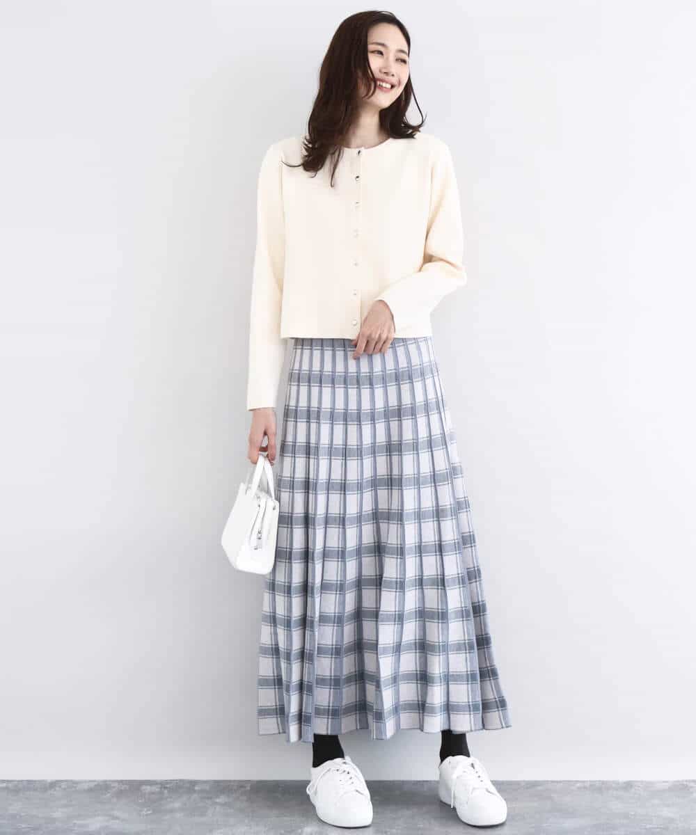 FKHDD01170 MK MICHEL KLEIN(MK ミッシェルクラン) チェック柄プリーツニットスカート/洗える ネイビー