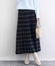 FKHDD01170 MK MICHEL KLEIN(MK ミッシェルクラン) チェック柄プリーツニットスカート/洗える ネイビー