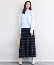 FKHDD01170 MK MICHEL KLEIN(MK ミッシェルクラン) チェック柄プリーツニットスカート/洗える ネイビー