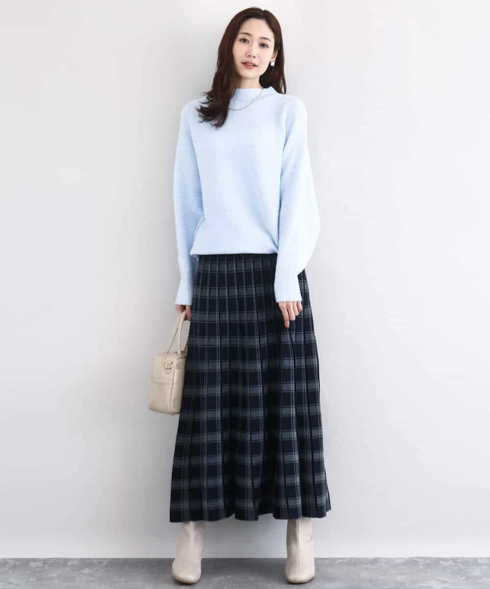 FKHDD01170 MK MICHEL KLEIN(MK ミッシェルクラン) チェック柄プリーツニットスカート/洗える ネイビー