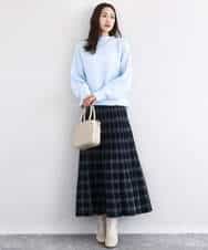 FKHDD01170 MK MICHEL KLEIN(MK ミッシェルクラン) チェック柄プリーツニットスカート/洗える ネイビー