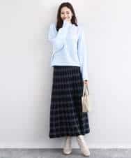 FKHDD01170 MK MICHEL KLEIN(MK ミッシェルクラン) チェック柄プリーツニットスカート/洗える ネイビー
