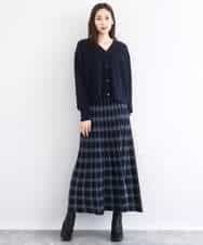 FKHDD01170 MK MICHEL KLEIN(MK ミッシェルクラン) チェック柄プリーツニットスカート/洗える ネイビー