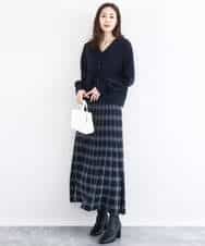 FKHDD01170 MK MICHEL KLEIN(MK ミッシェルクラン) チェック柄プリーツニットスカート/洗える ネイビー