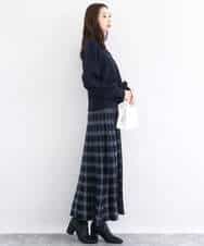 FKHDD01170 MK MICHEL KLEIN(MK ミッシェルクラン) チェック柄プリーツニットスカート/洗える ネイビー