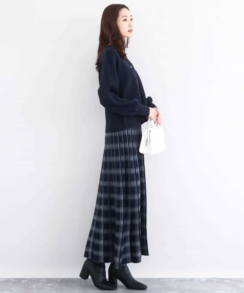 FKHDD01170 MK MICHEL KLEIN(MK ミッシェルクラン) チェック柄プリーツニットスカート/洗える ネイビー