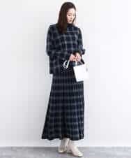 FKHDD01170 MK MICHEL KLEIN(MK ミッシェルクラン) チェック柄プリーツニットスカート/洗える ネイビー