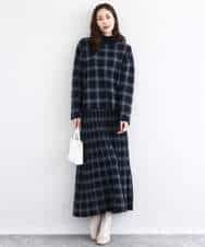 FKHDD01170 MK MICHEL KLEIN(MK ミッシェルクラン) チェック柄プリーツニットスカート/洗える ネイビー