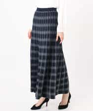 FKHDD01170 MK MICHEL KLEIN(MK ミッシェルクラン) チェック柄プリーツニットスカート/洗える ネイビー