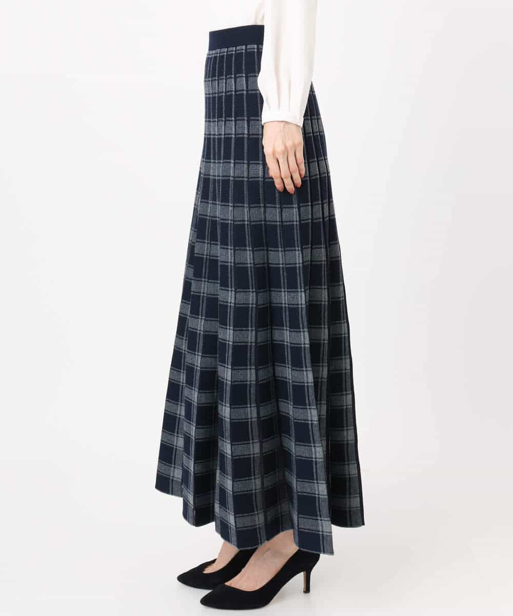 FKHDD01170 MK MICHEL KLEIN(MK ミッシェルクラン) チェック柄プリーツニットスカート/洗える ネイビー