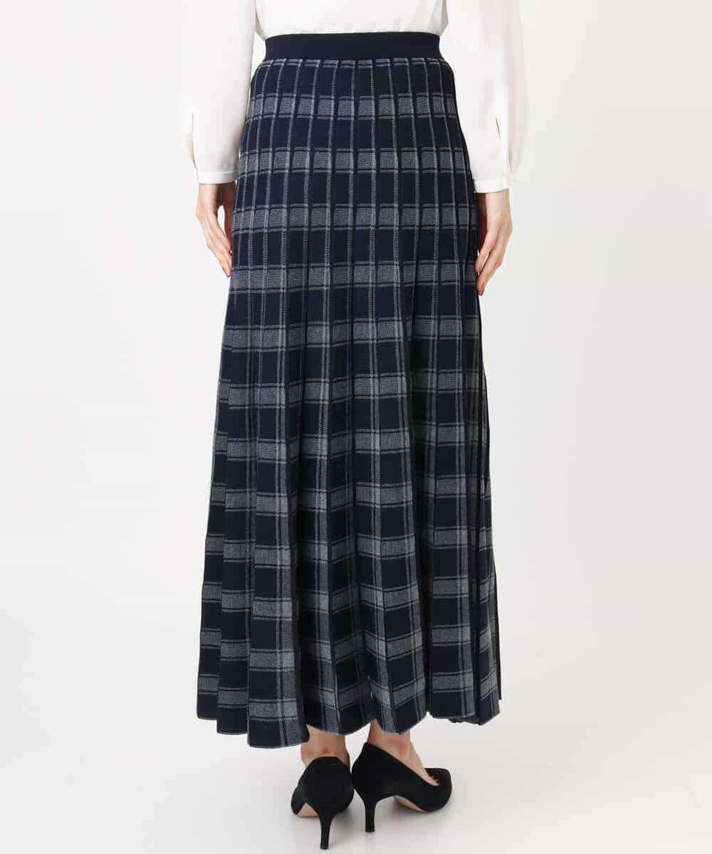 FKHDD01170 MK MICHEL KLEIN(MK ミッシェルクラン) チェック柄プリーツニットスカート/洗える ネイビー
