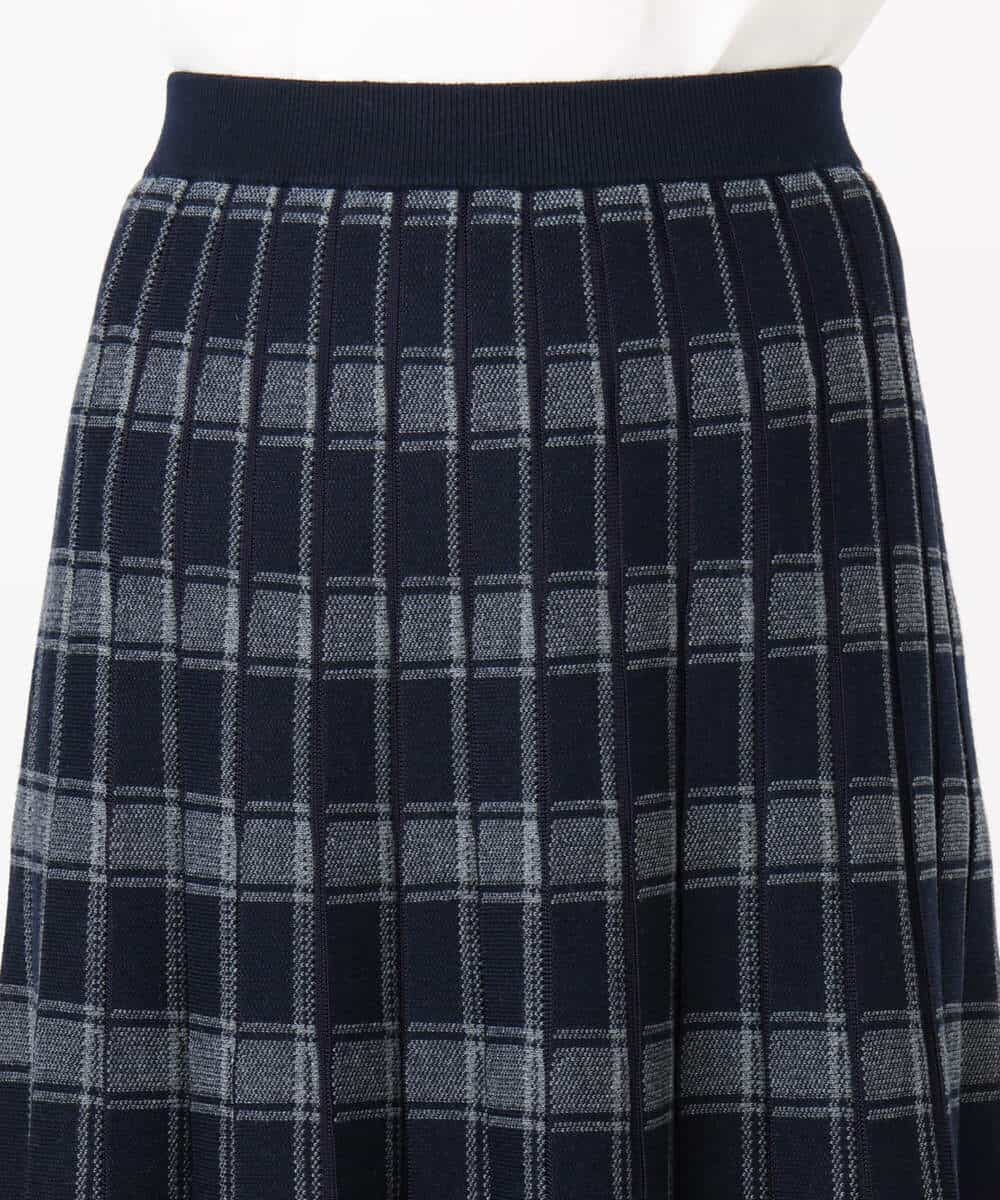 FKHDD01170 MK MICHEL KLEIN(MK ミッシェルクラン) チェック柄プリーツニットスカート/洗える ネイビー