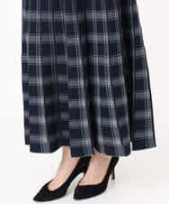 FKHDD01170 MK MICHEL KLEIN(MK ミッシェルクラン) チェック柄プリーツニットスカート/洗える ネイビー