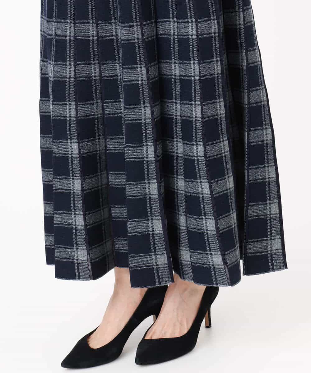 FKHDD01170 MK MICHEL KLEIN(MK ミッシェルクラン) チェック柄プリーツニットスカート/洗える ネイビー