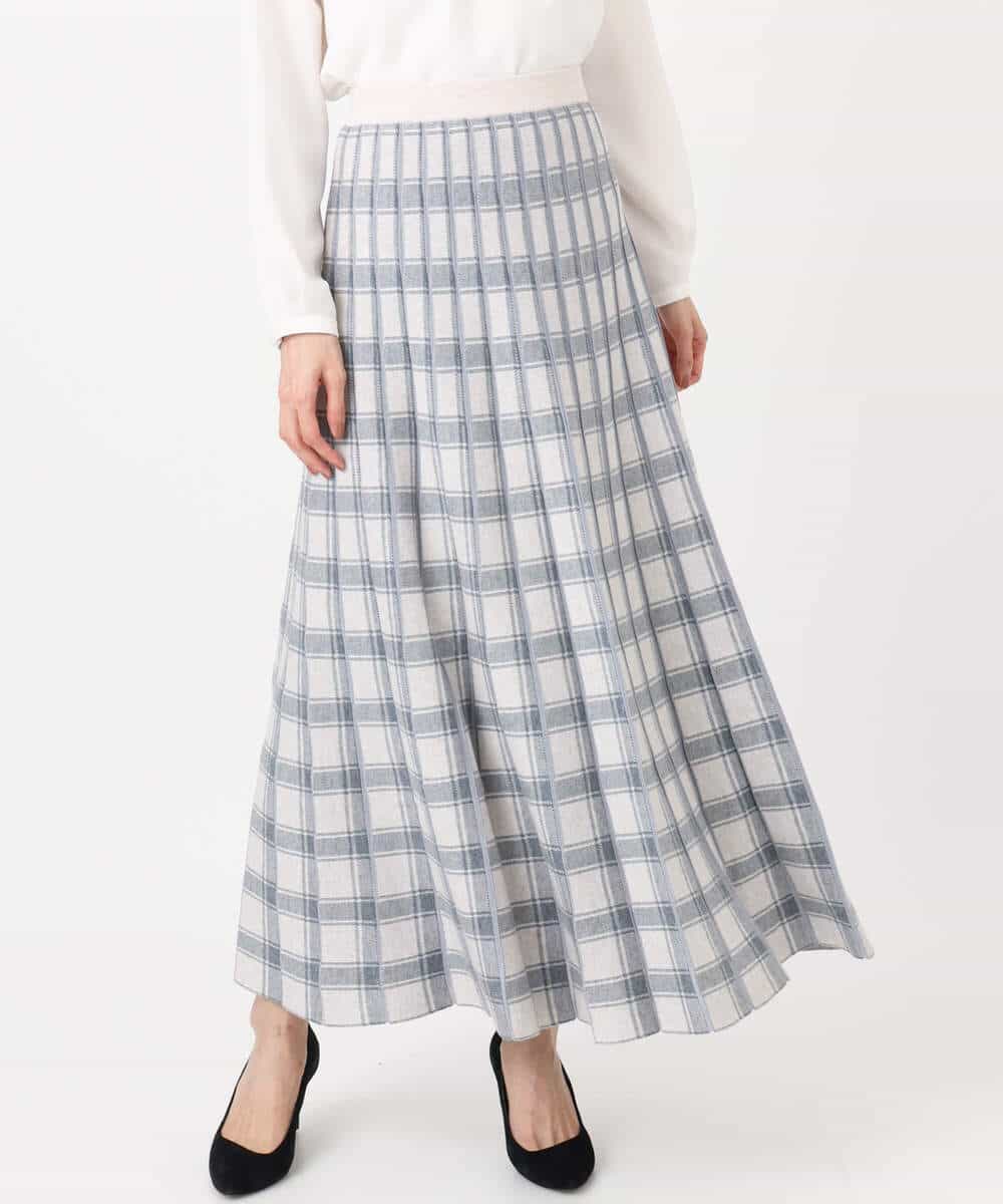 FKHDD01170 MK MICHEL KLEIN(MK ミッシェルクラン) チェック柄プリーツニットスカート/洗える ネイビー