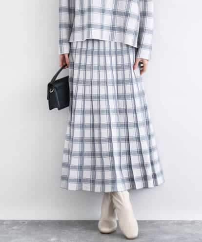 FKHDD01170 MK MICHEL KLEIN チェック柄プリーツニットスカート/洗える