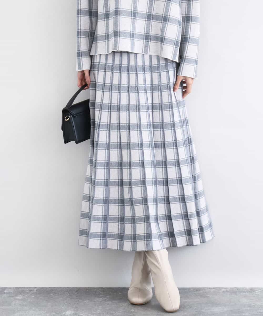 FKHDD01170 MK MICHEL KLEIN(MK ミッシェルクラン) チェック柄プリーツニットスカート/洗える ベージュ