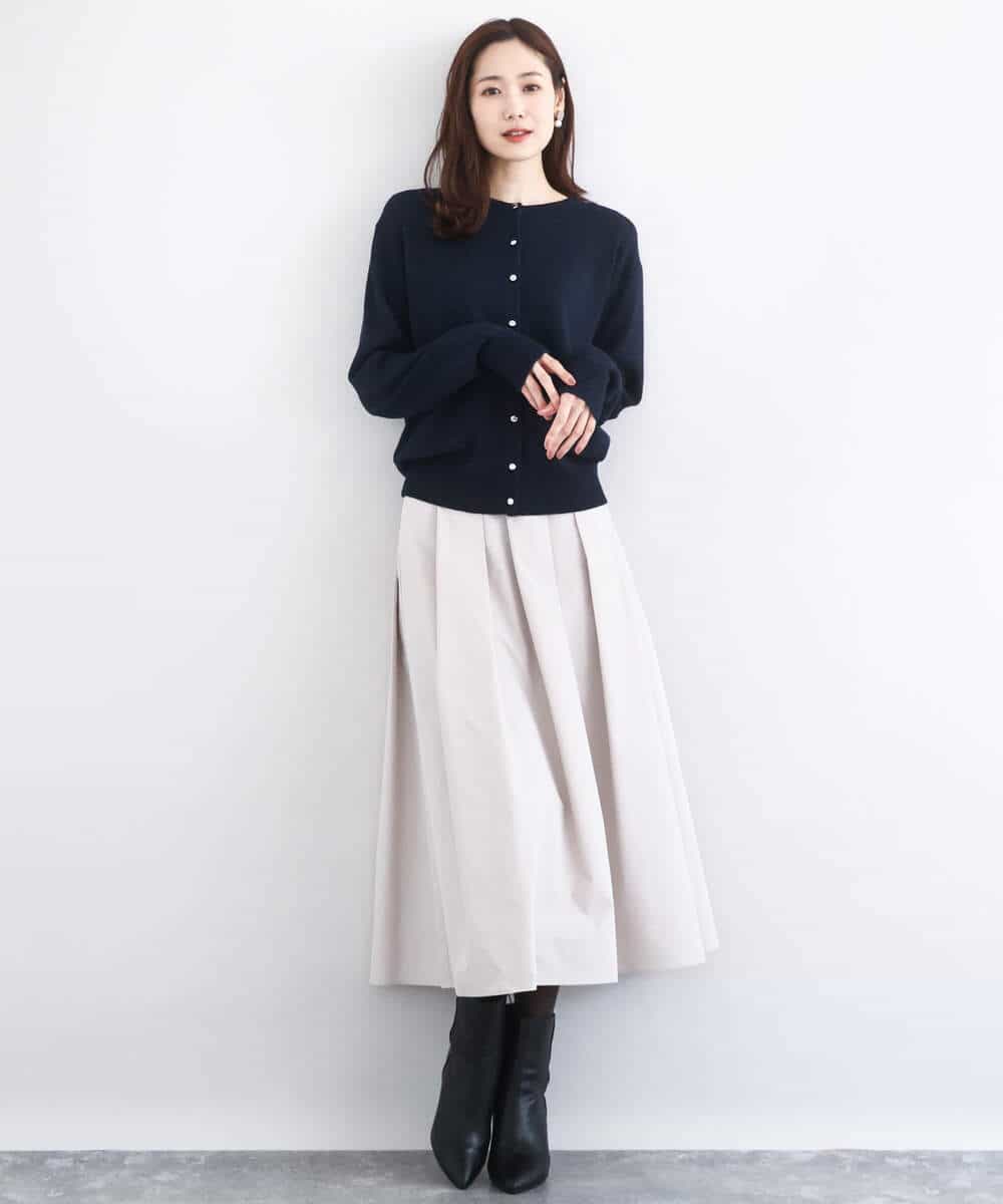 FKHDD60170 MK MICHEL KLEIN(MK ミッシェルクラン) メモリータフタ タックフレアスカート/洗える ライトブルー