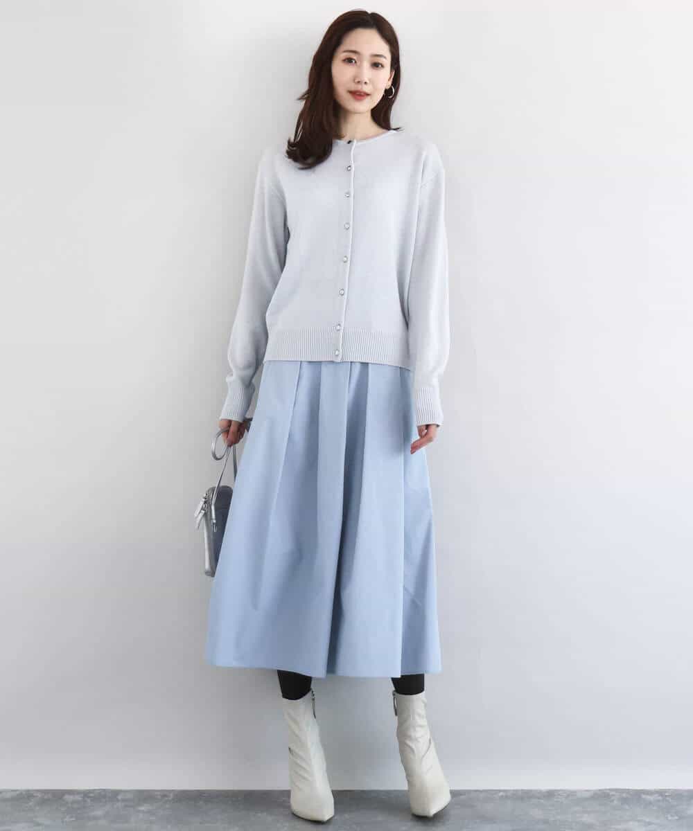FKHDD60170 MK MICHEL KLEIN(MK ミッシェルクラン) メモリータフタ タックフレアスカート/洗える ライトブルー