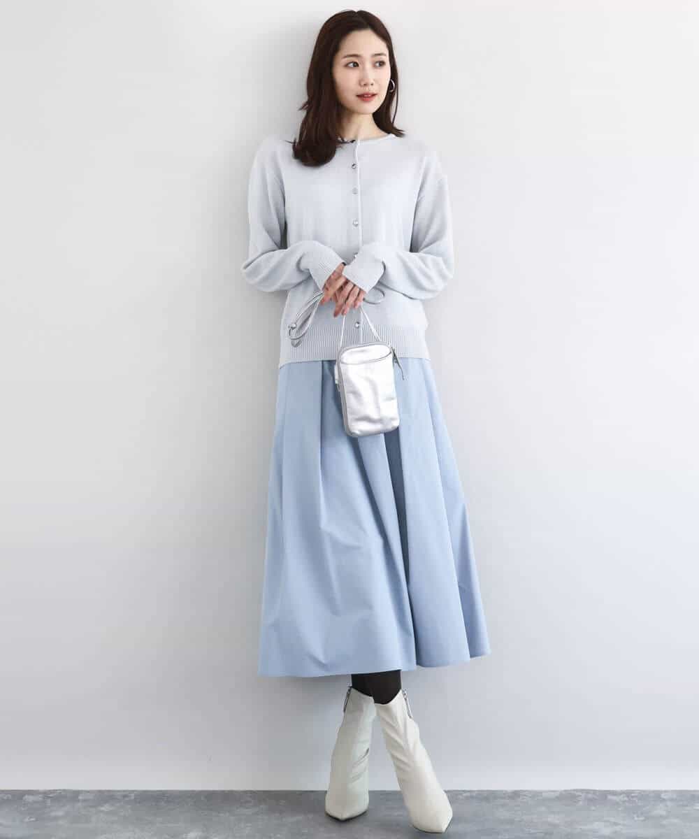 FKHDD60170 MK MICHEL KLEIN(MK ミッシェルクラン) メモリータフタ タックフレアスカート/洗える ライトブルー