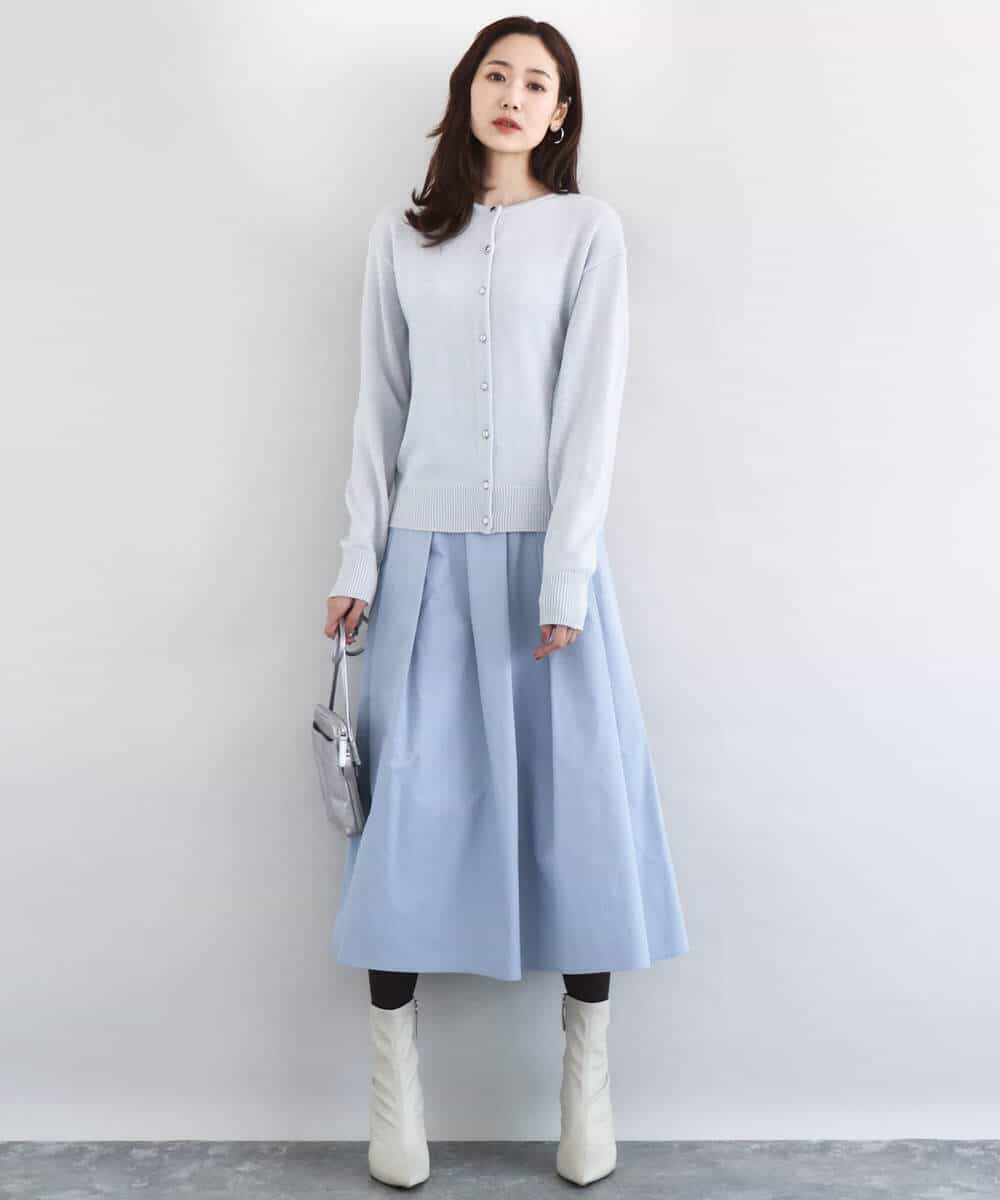 FKHDD60170 MK MICHEL KLEIN(MK ミッシェルクラン) メモリータフタ タックフレアスカート/洗える ライトブルー