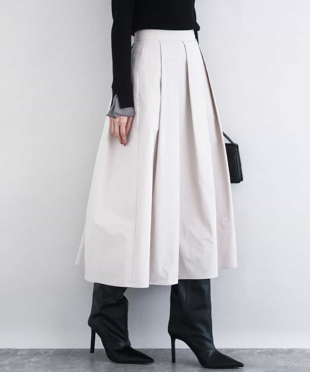 FKHDD60170 MK MICHEL KLEIN(MK ミッシェルクラン) メモリータフタ タックフレアスカート/洗える ベージュ