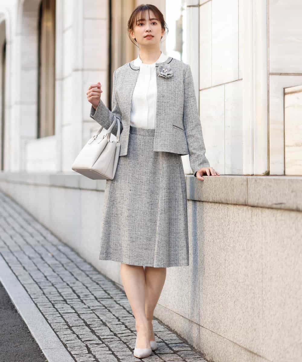 FKHDP91135 MK MICHEL KLEIN(MK ミッシェルクラン) ラメツイードフレアスカート/洗える ライトグレー