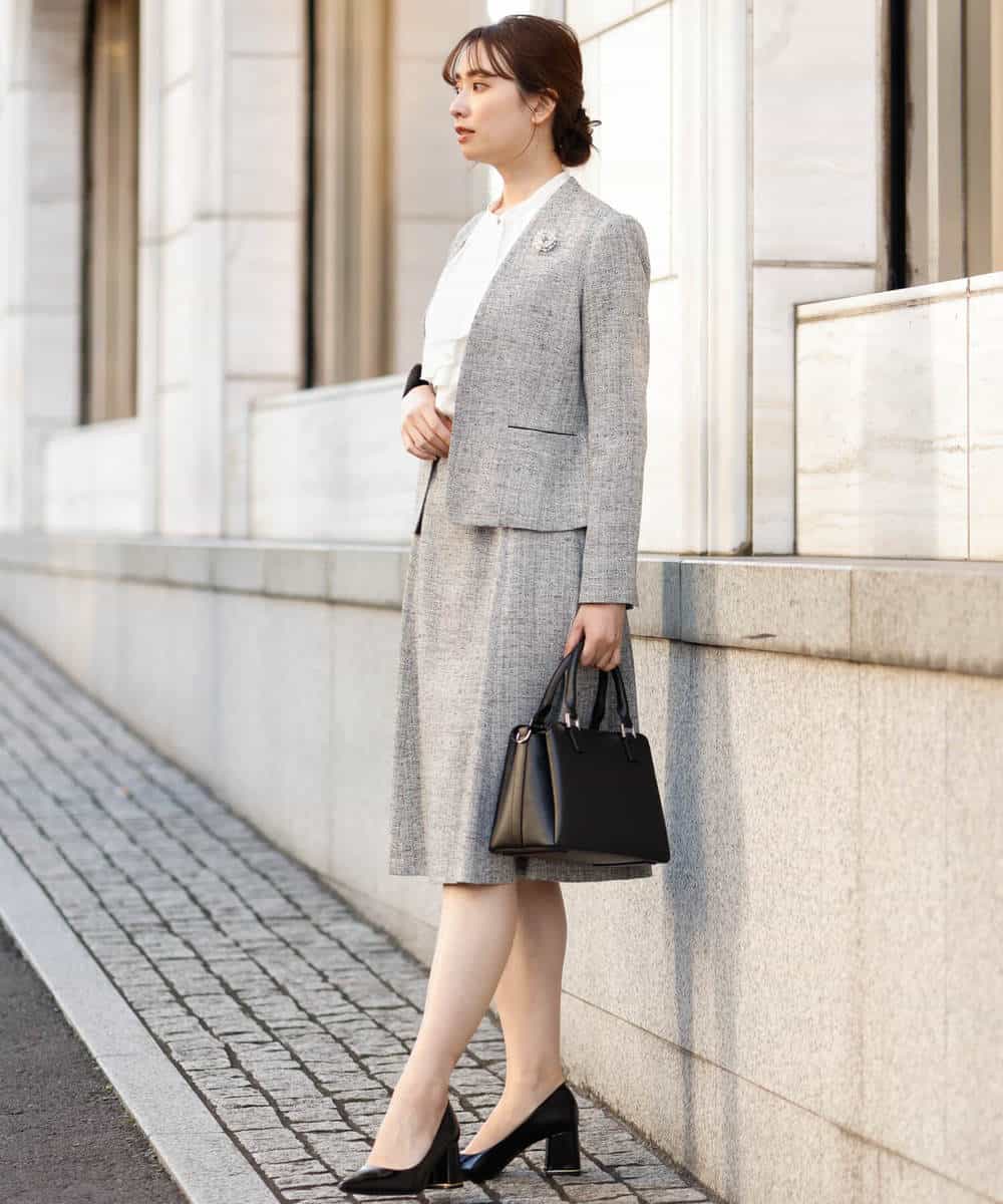 FKHDP91135 MK MICHEL KLEIN(MK ミッシェルクラン) ラメツイードフレアスカート/洗える ライトグレー