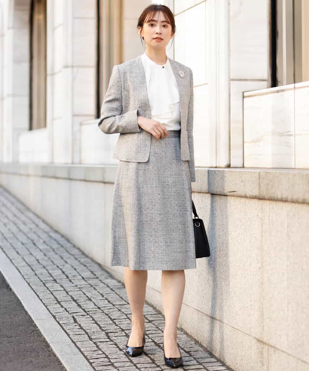 FKHDP91135 MK MICHEL KLEIN(MK ミッシェルクラン) ラメツイードフレアスカート/洗える ライトグレー