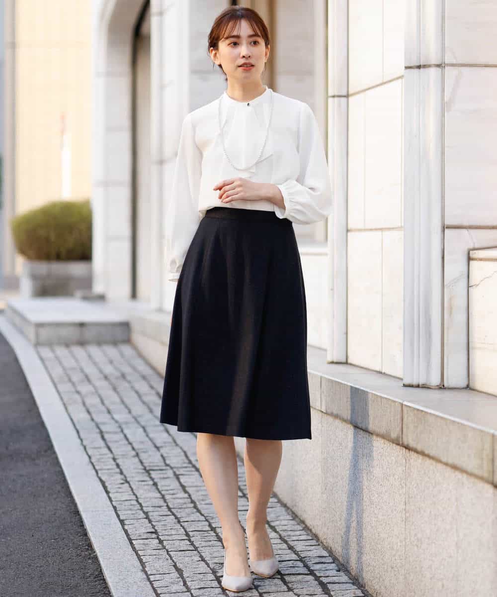 FKHDP91135 MK MICHEL KLEIN(MK ミッシェルクラン) ラメツイードフレアスカート/洗える ライトグレー