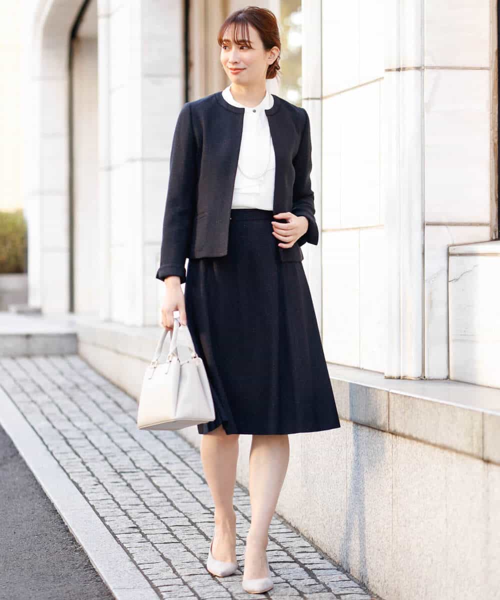 FKHDP91135 MK MICHEL KLEIN(MK ミッシェルクラン) ラメツイードフレアスカート/洗える ライトグレー