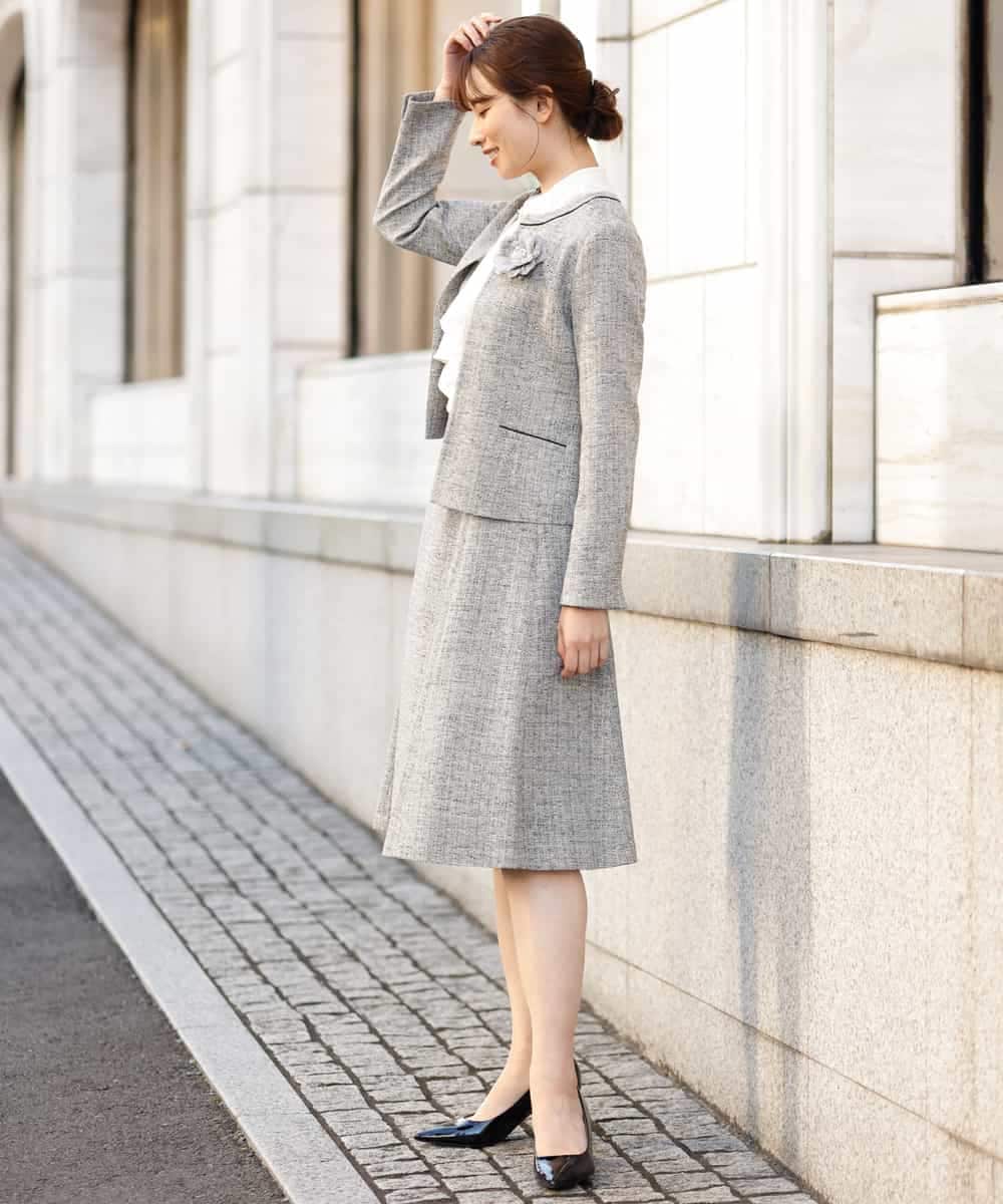 FKHDP91135 MK MICHEL KLEIN(MK ミッシェルクラン) ラメツイードフレアスカート/洗える グレー