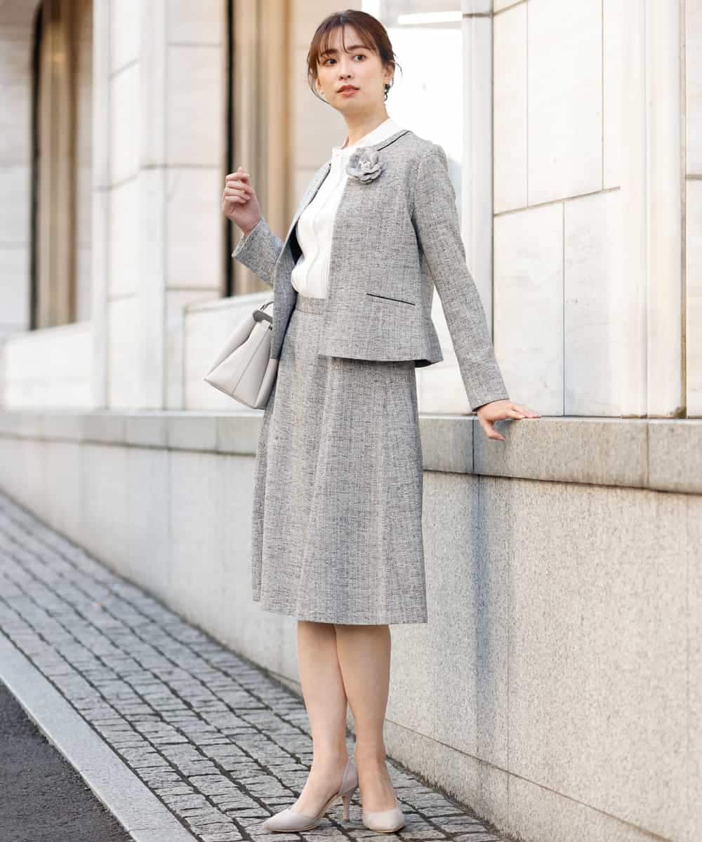 FKHDP91135 MK MICHEL KLEIN(MK ミッシェルクラン) ラメツイードフレアスカート/洗える グレー