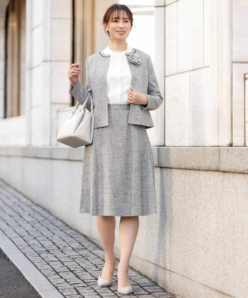 FKHDP91135 MK MICHEL KLEIN(MK ミッシェルクラン) ラメツイードフレアスカート/洗える グレー