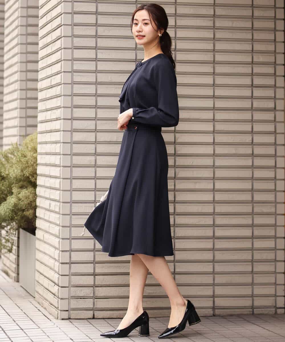 FKHDS14150 MK MICHEL KLEIN(MK ミッシェルクラン) ラップ風デザインフレアスカート/洗える ライトブルー