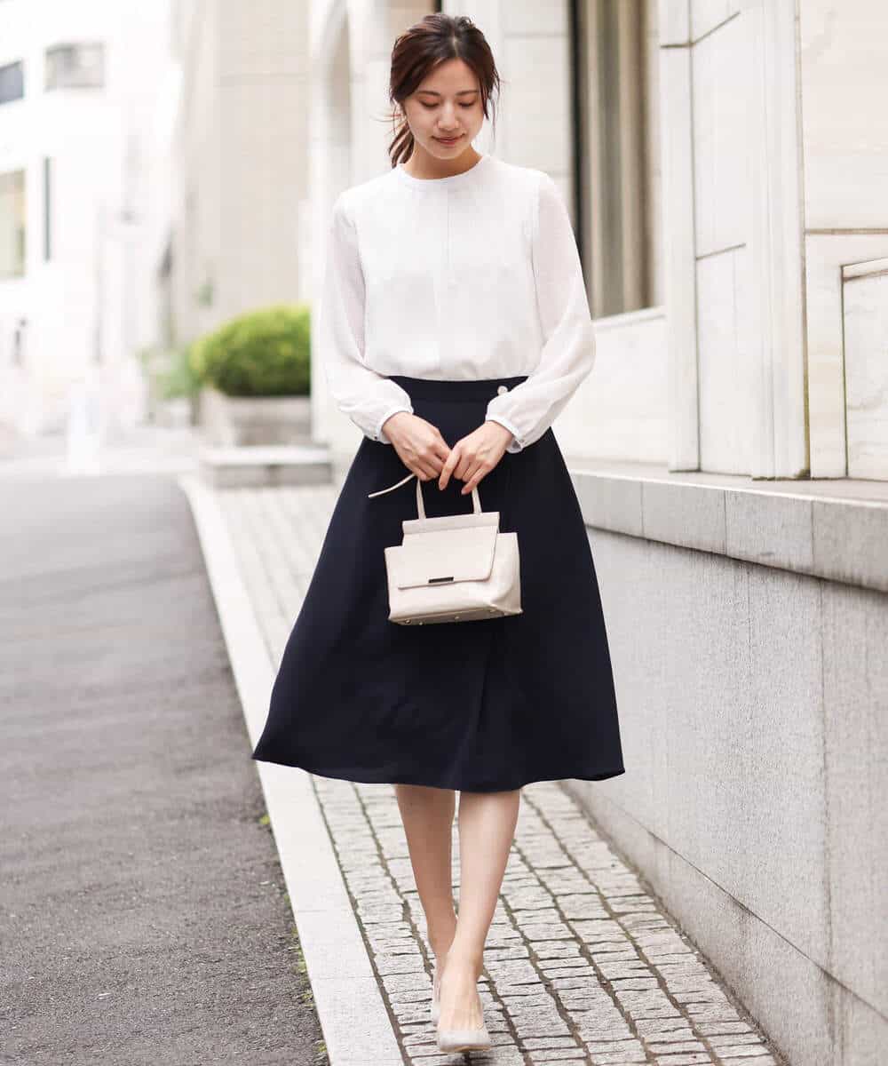 FKHDV66150 MK MICHEL KLEIN(MK ミッシェルクラン) ラップ風デザインフレアスカート/洗える ライトブルー