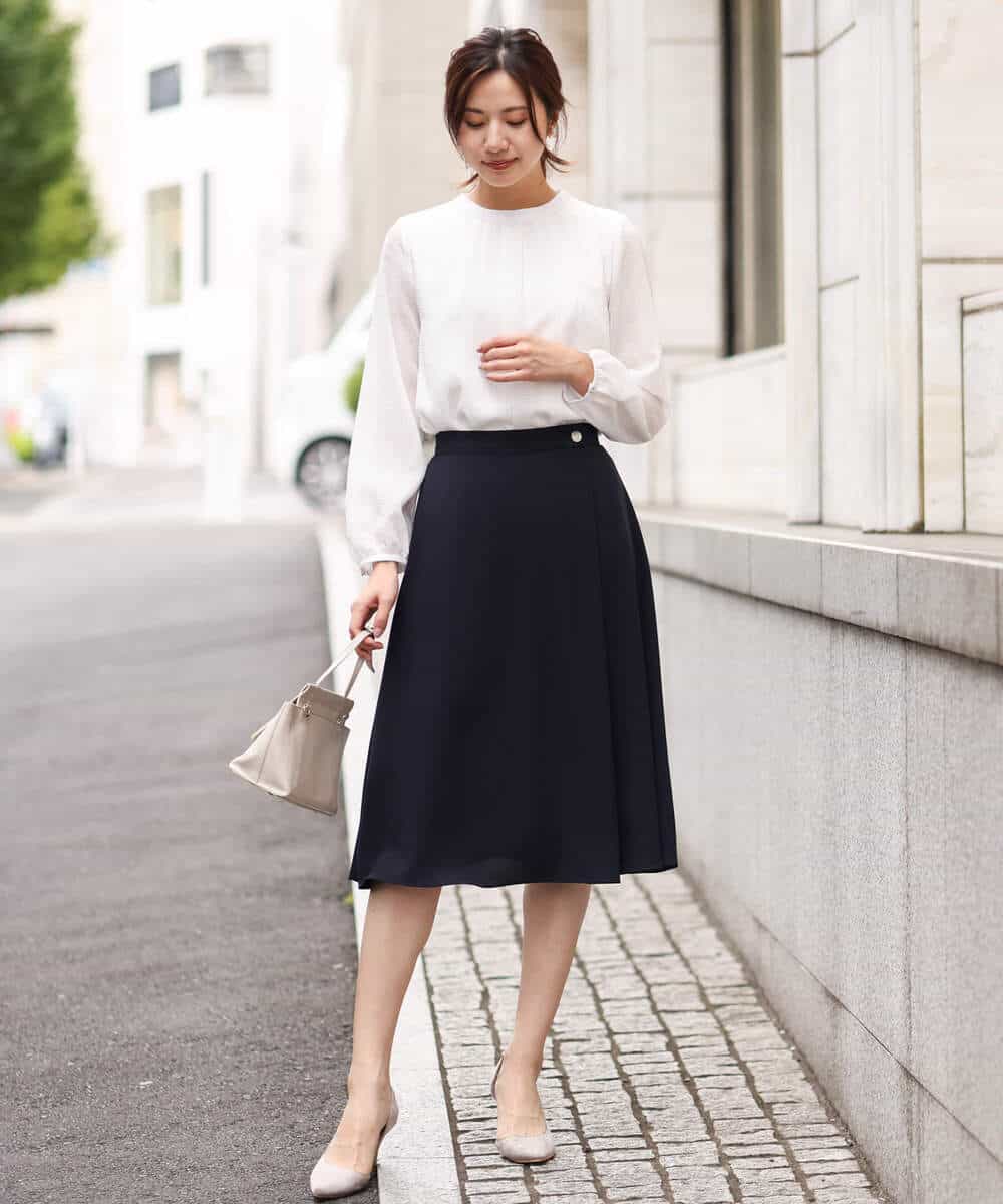 FKHDV66150 MK MICHEL KLEIN(MK ミッシェルクラン) ラップ風デザインフレアスカート/洗える ライトブルー