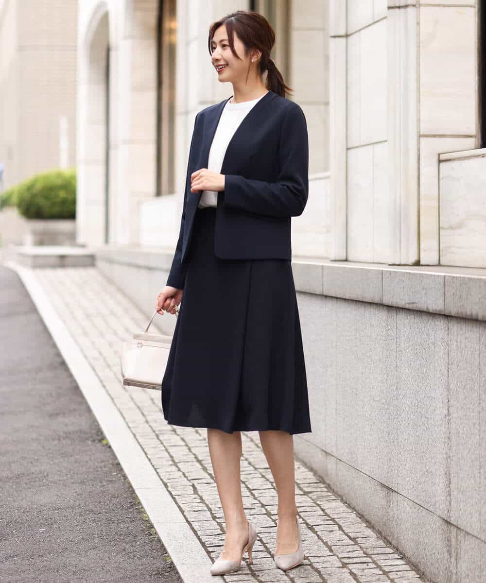 FKHDV66150 MK MICHEL KLEIN(MK ミッシェルクラン) ラップ風デザインフレアスカート/洗える ライトブルー