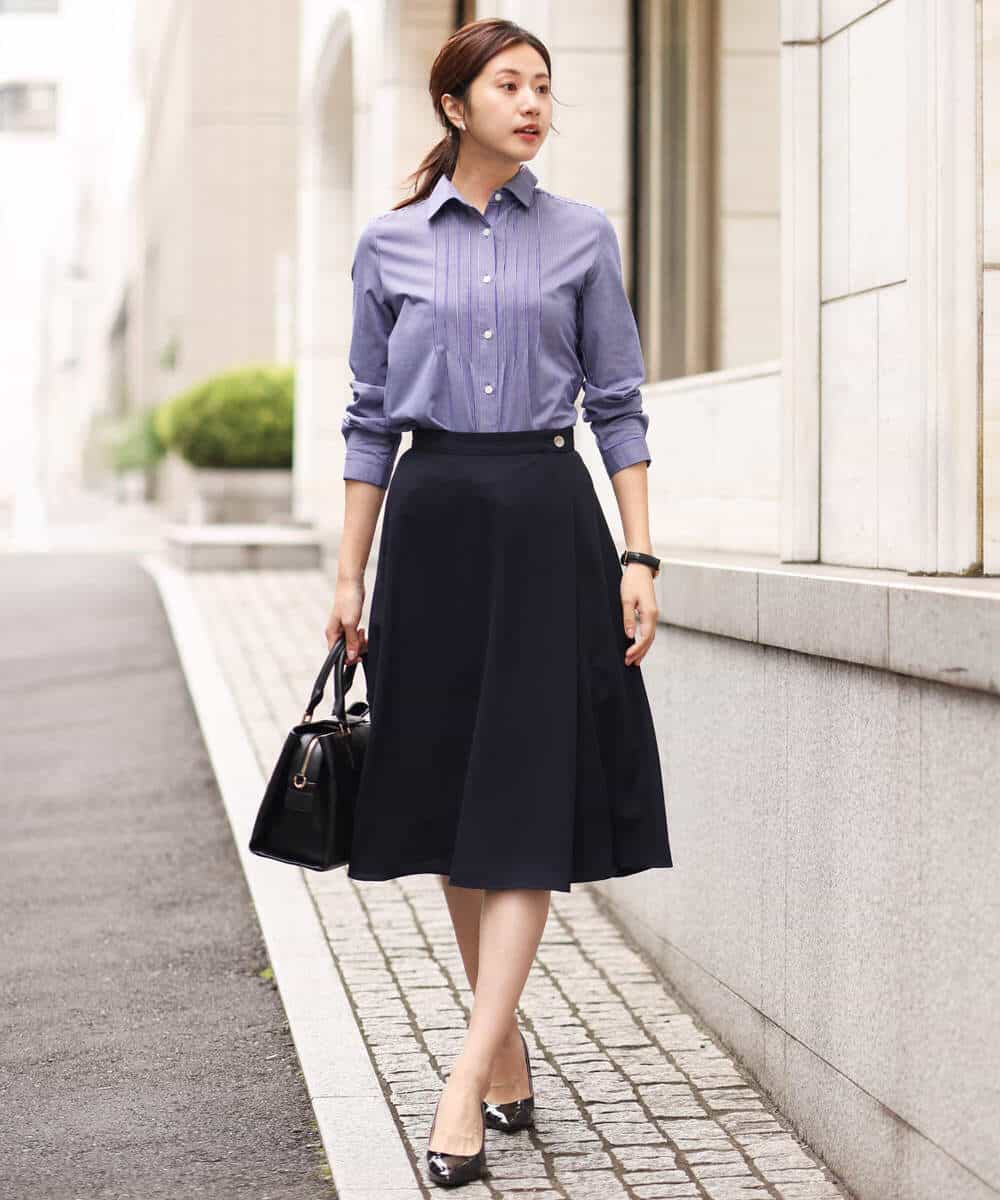 FKHDV66150 MK MICHEL KLEIN(MK ミッシェルクラン) ラップ風デザインフレアスカート/洗える ライトブルー
