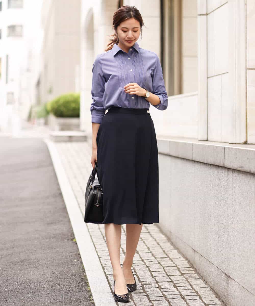 FKHDV66150 MK MICHEL KLEIN(MK ミッシェルクラン) ラップ風デザインフレアスカート/洗える ライトブルー