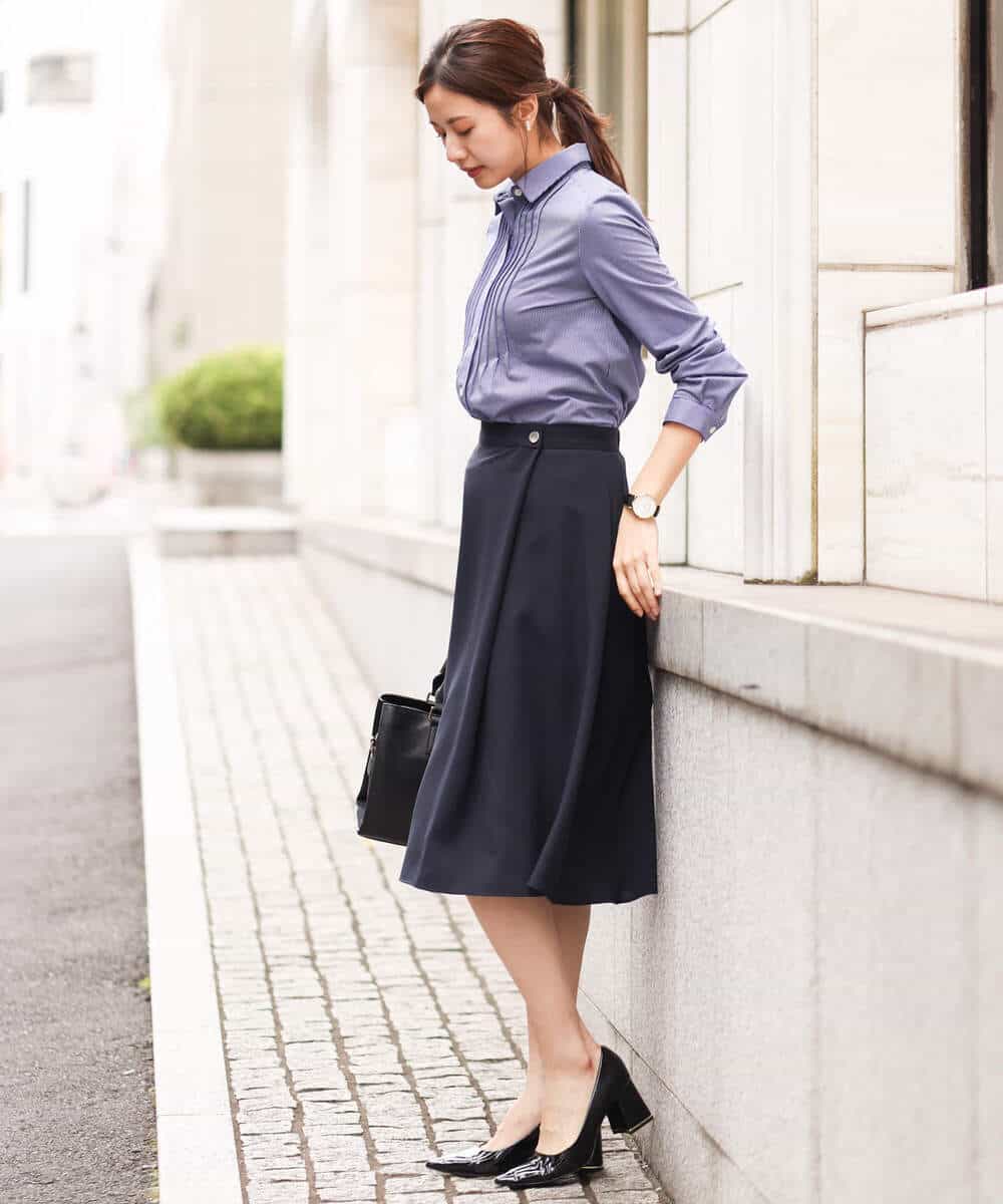 FKHDV66150 MK MICHEL KLEIN(MK ミッシェルクラン) ラップ風デザインフレアスカート/洗える ライトブルー