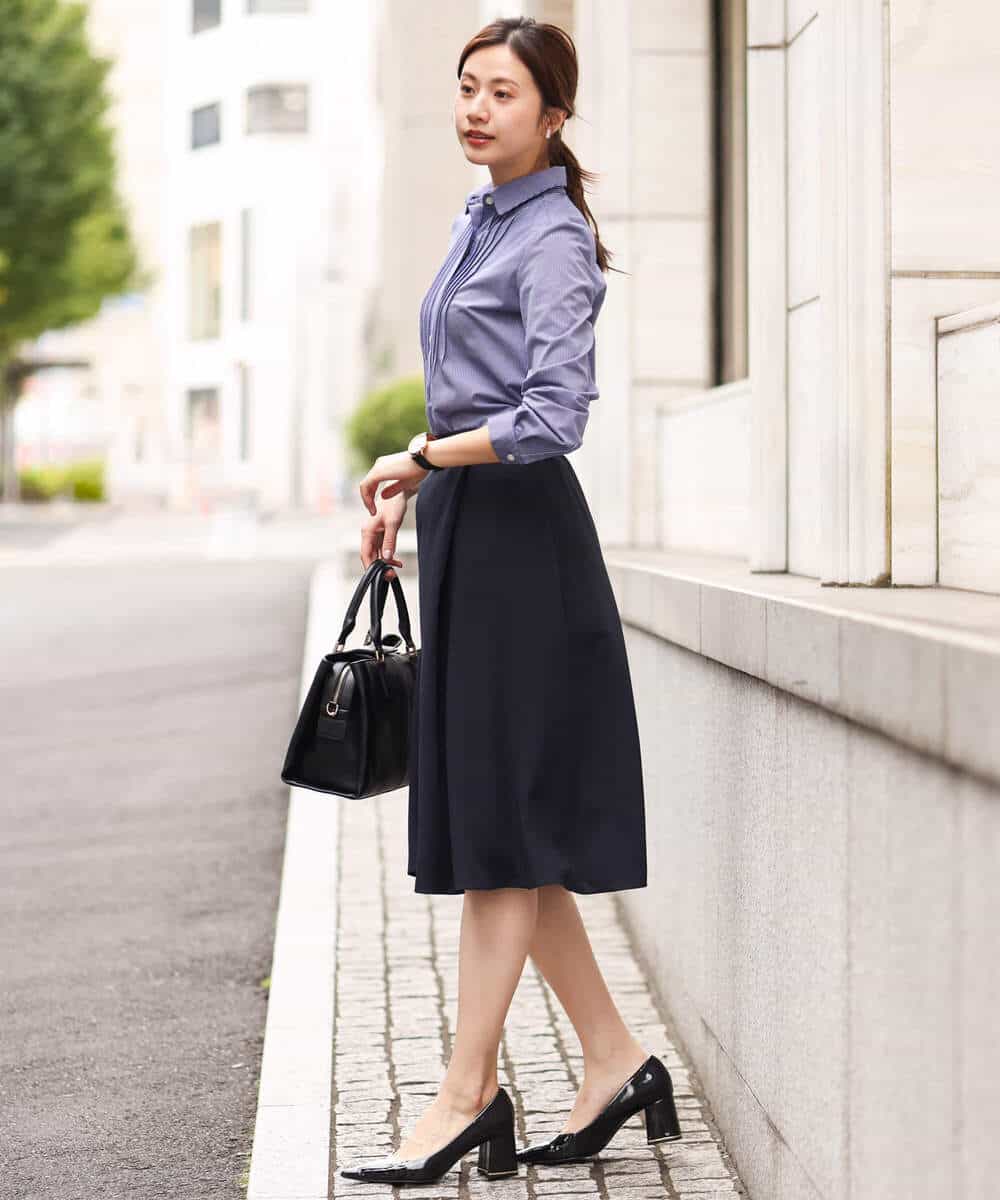 FKHDV66150 MK MICHEL KLEIN(MK ミッシェルクラン) ラップ風デザインフレアスカート/洗える ライトブルー