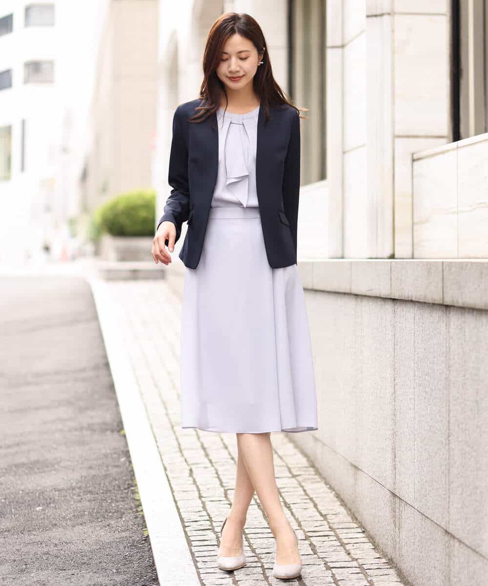 FKHDV66150 MK MICHEL KLEIN(MK ミッシェルクラン) ラップ風デザインフレアスカート/洗える ライトブルー
